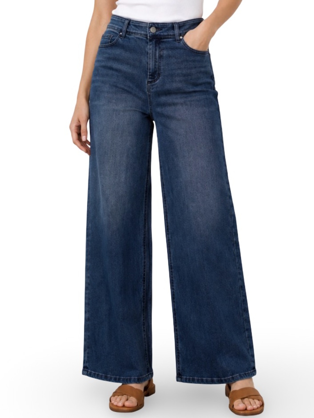 Odyn High-Rise Wide Leg Cropped Raw Hem Jeans Blue 28 NWT